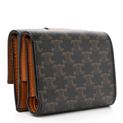 Celine Canvas Triomphe Lambskin Folded Compact Wallet Tan 3 of 10