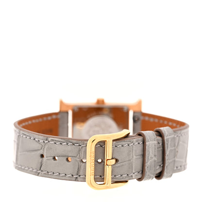 Hermes Stainless Steel Alligator Diamond Mother of Pearl 21mm Heure H Hour Quartz Watch Gris Perle 3 of 4