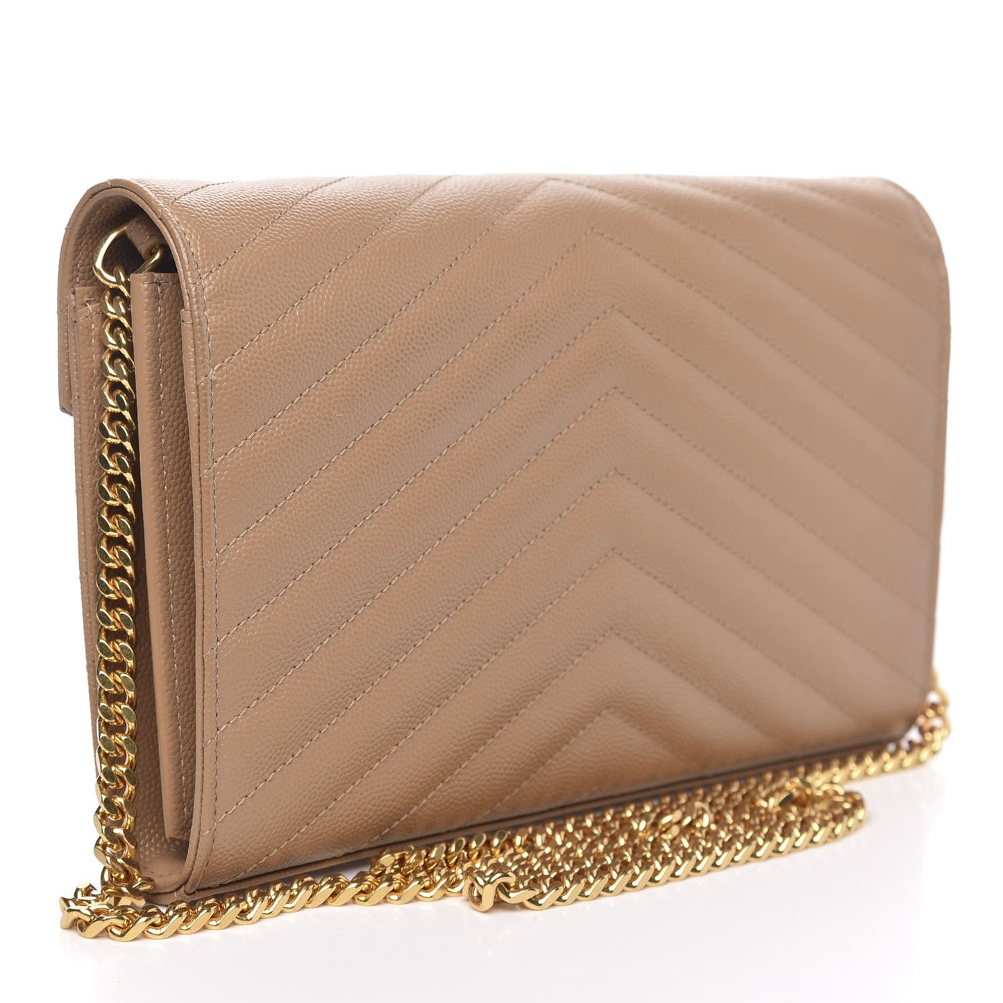 Grain De Poudre Matelasse Chevron Monogram Chain Wallet Nude Powder