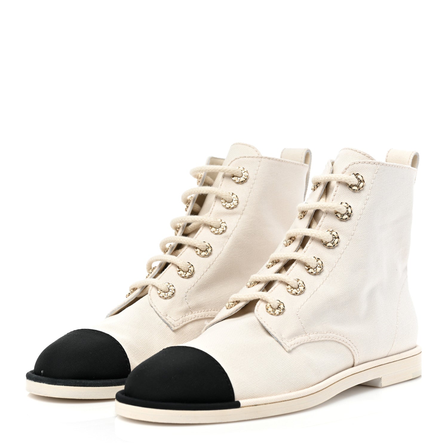 Chanel Cotton Grosgrain Cap Toe CC Lace Up Boots 39 White Black 3 of 10
