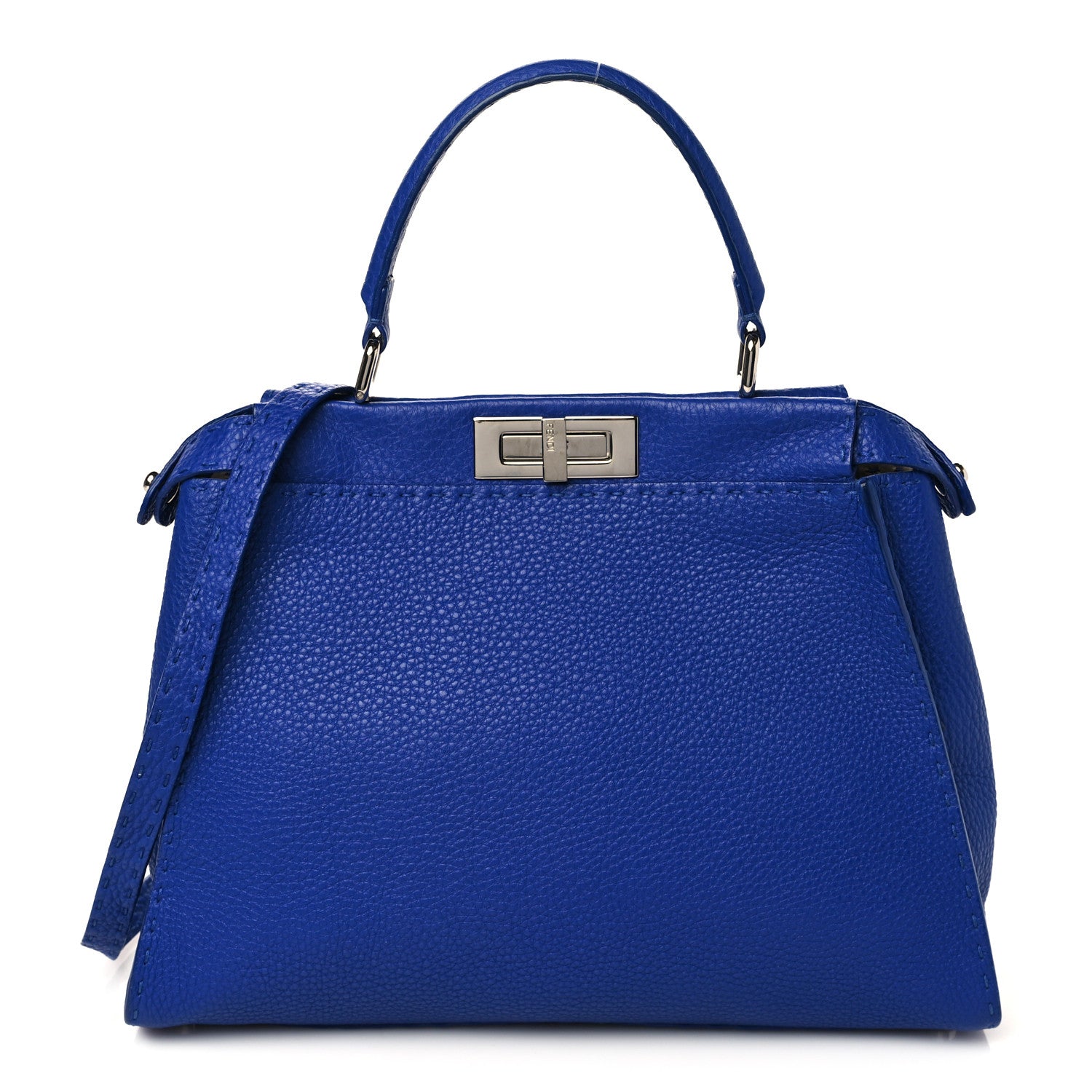 Fendi Cuoio Romano Selleria Bi-Color Medium Peekaboo Iconic Satchel Blue Neon Latte 1 of 7