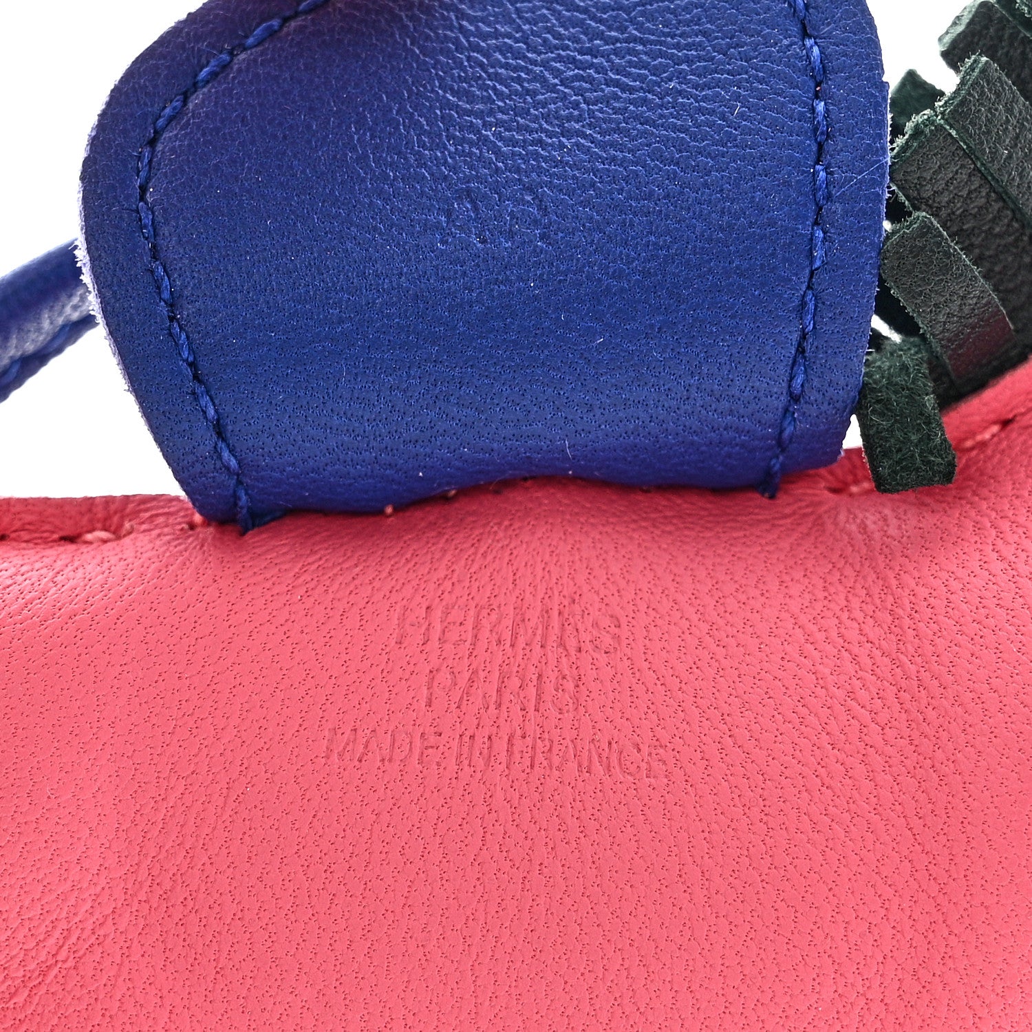 Hermes Milo Lambskin Grigri Rodeo Bag Charm MM Rose Azalee Bleu Electrique Vert Cypress 3 of 6