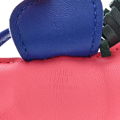 Hermes Milo Lambskin Grigri Rodeo Bag Charm MM Rose Azalee Bleu Electrique Vert Cypress 3 of 6