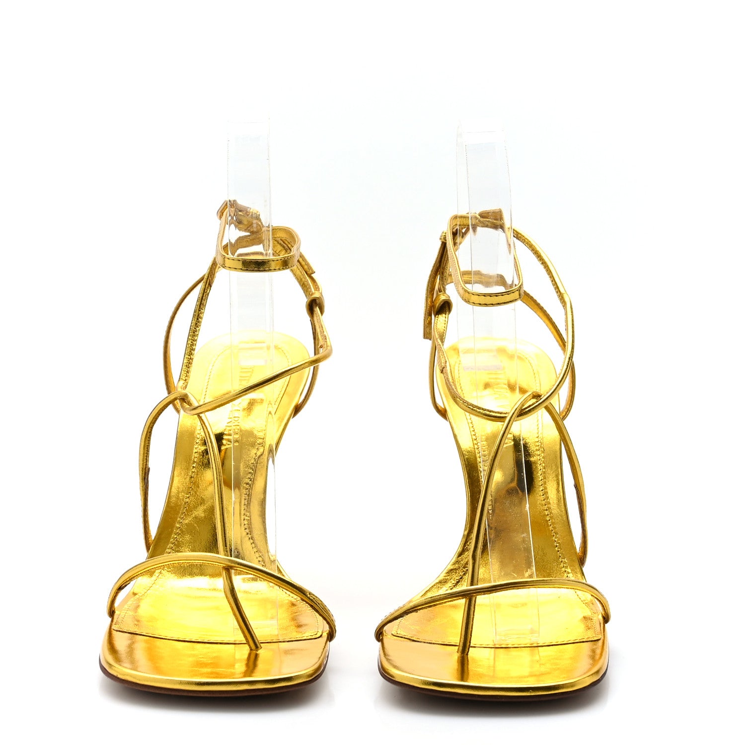 Bottega Veneta Laminated Calfskin The Line 90mm Sandals 36.5 Gold 2 of 7
