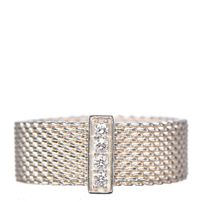 Tiffany Sterling Silver Diamond Mesh Somerset Ring 48 4.5 1 of 5
