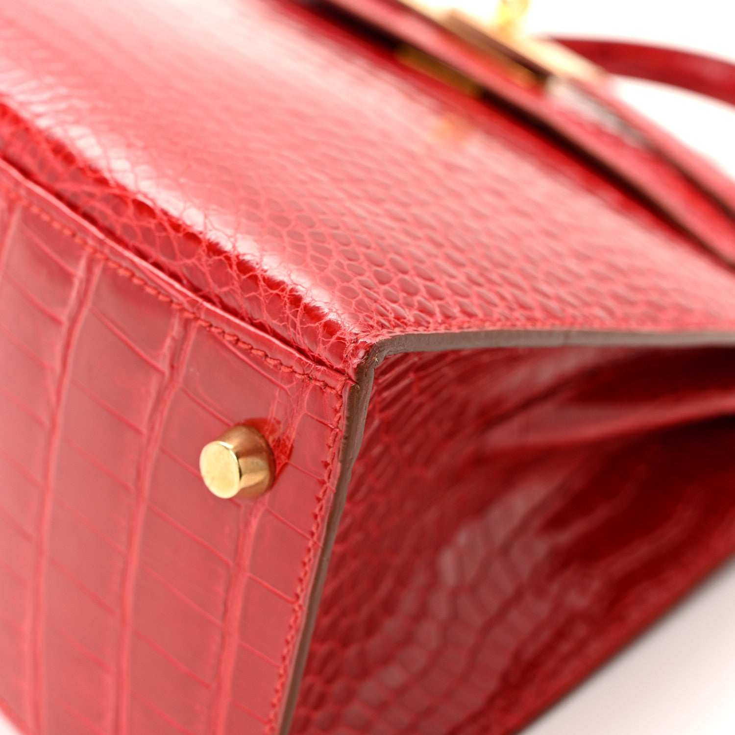 Hermes Shiny Porosus Crocodile Kelly Sellier 28 Rouge Vif 15 of 17