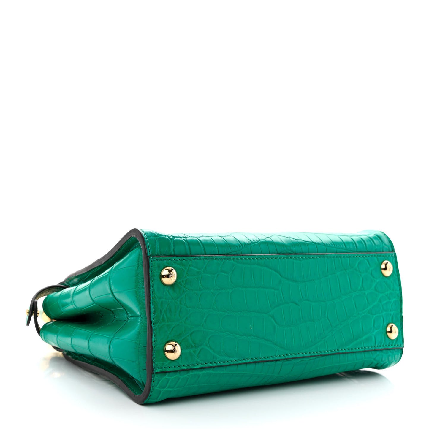 Shiny Crocodile Nappa Mini Plexi Handle Peekaboo Iconic Satchel Emerald