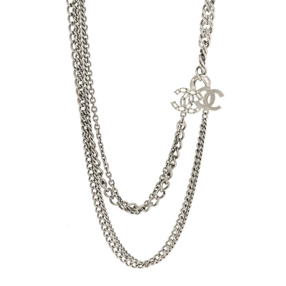 Chanel Metal Multi Chain Crystal Baguette CC Necklace Silver 1 of 5