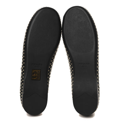 Prada Nappa Studded Metal Triangle Logo Ballet Flats 37 Black 6 of 9