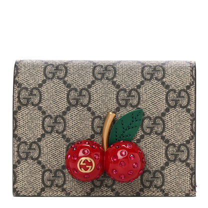 Gucci GG Supreme Monogram Cherry Embellished Card Case Wallet Hibiscus Red 1 of 11