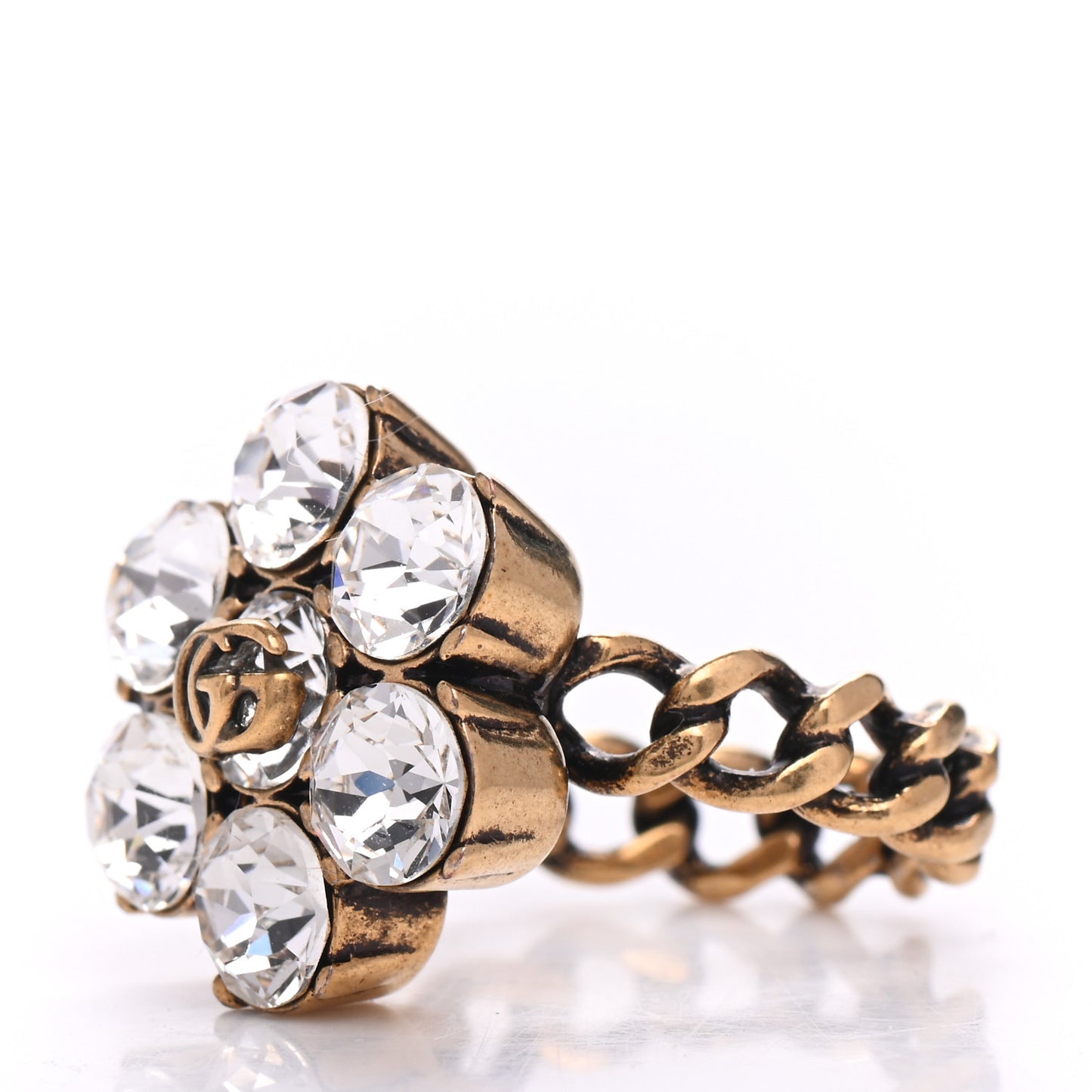 Metal Crystal Double G Ring M Aged Gold