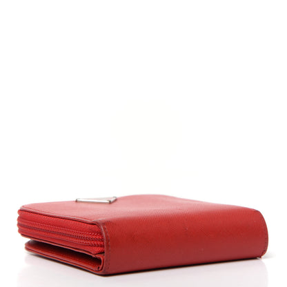 Prada Saffiano Metal Compact Zip Around Wallet Fuoco 4 of 8