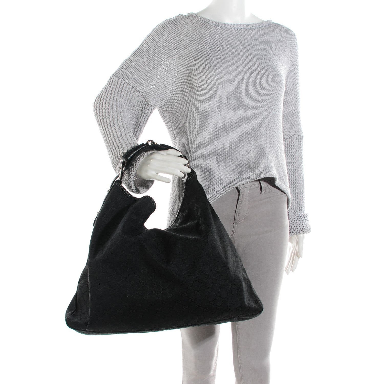 Gucci Monogram Large Horsebit Chain Hobo Black 5 of 14