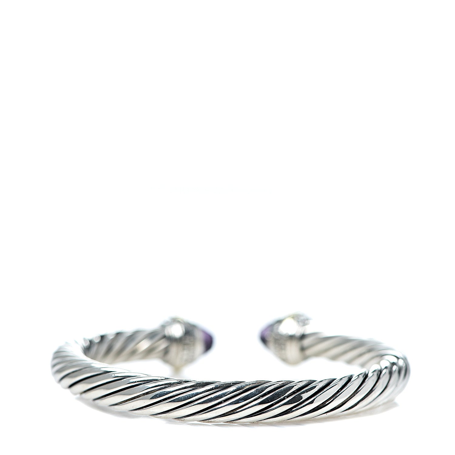 David Yurman Sterling Silver 14K Yellow Gold Amethyst 7mm Cable Classics Bracelet 2 of 4