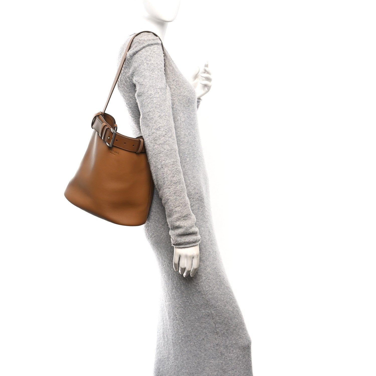 Prada Calfskin Buckle Bucket Bag With Belt Caramel 2 of 9