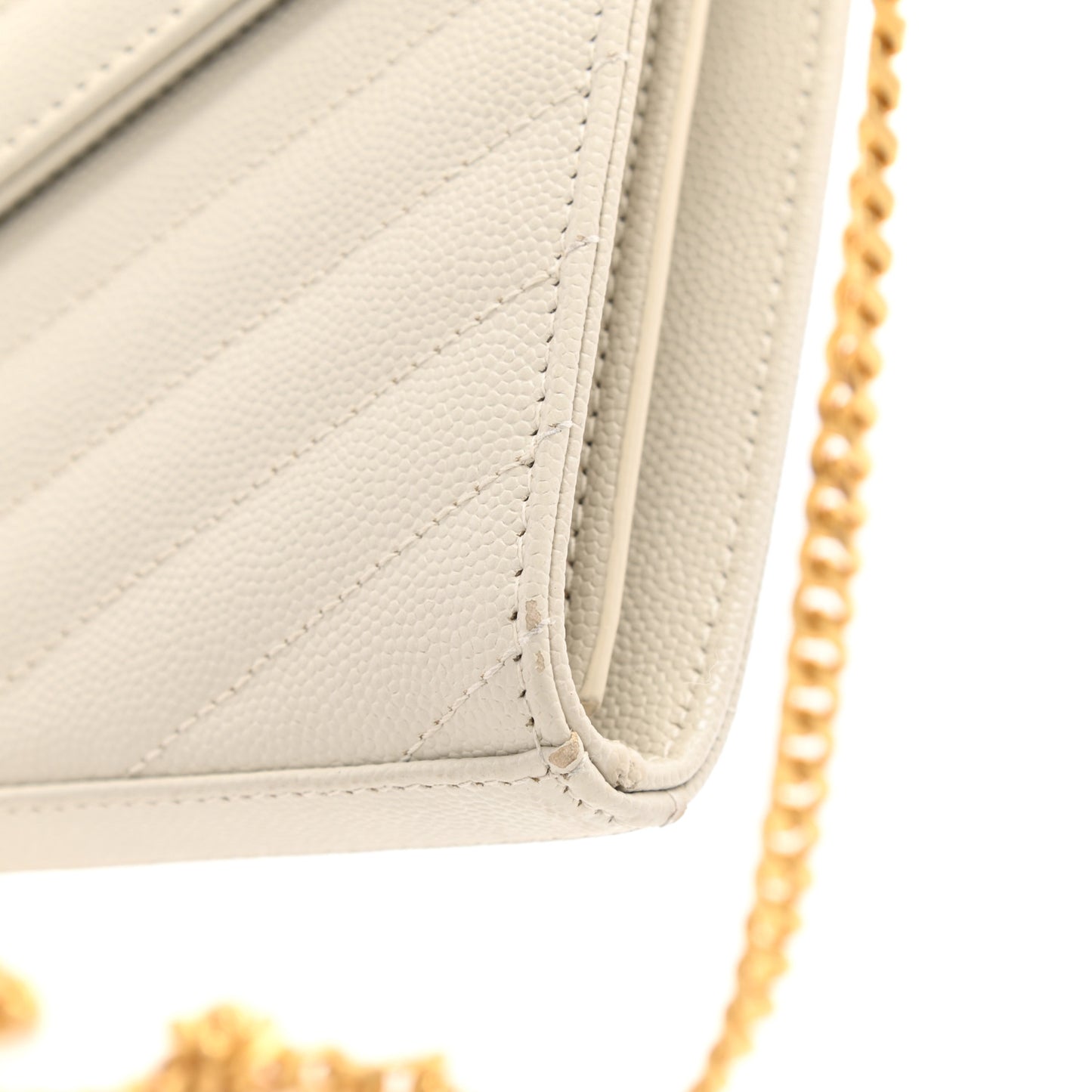 Grain De Poudre Matelasse Chevron Monogram Chain Wallet White