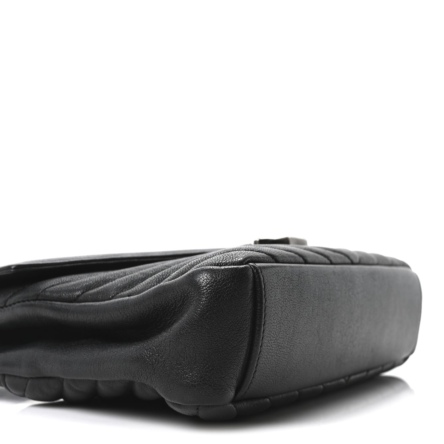 Sheepskin Matelasse Chevron Monogram Medium College Bag Black