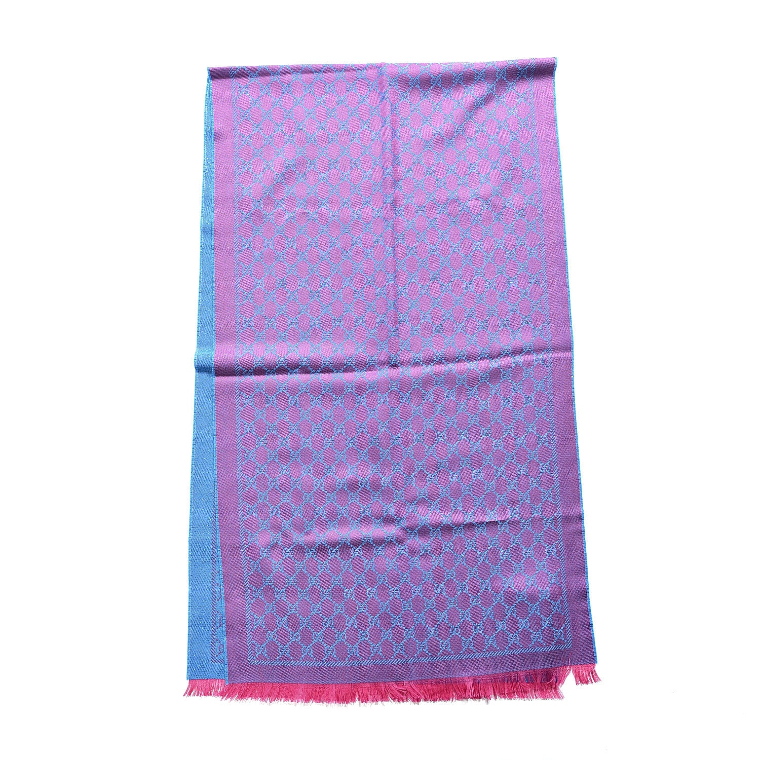 Gucci Wool Lame Jacquard GG Monogram Stenlux Scarf Fuxia Sky Blue 2 of 4