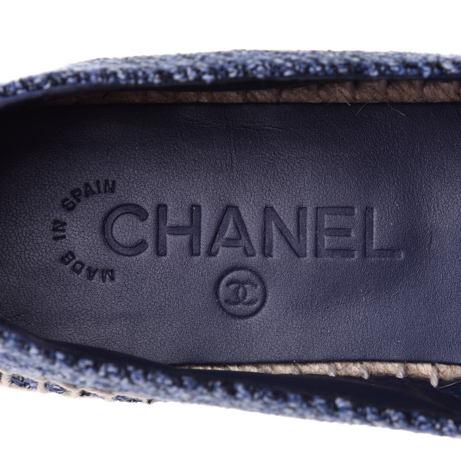 Chanel Cotton Tweed CC Espadrilles 38 Blue Ecru Black 9 of 11