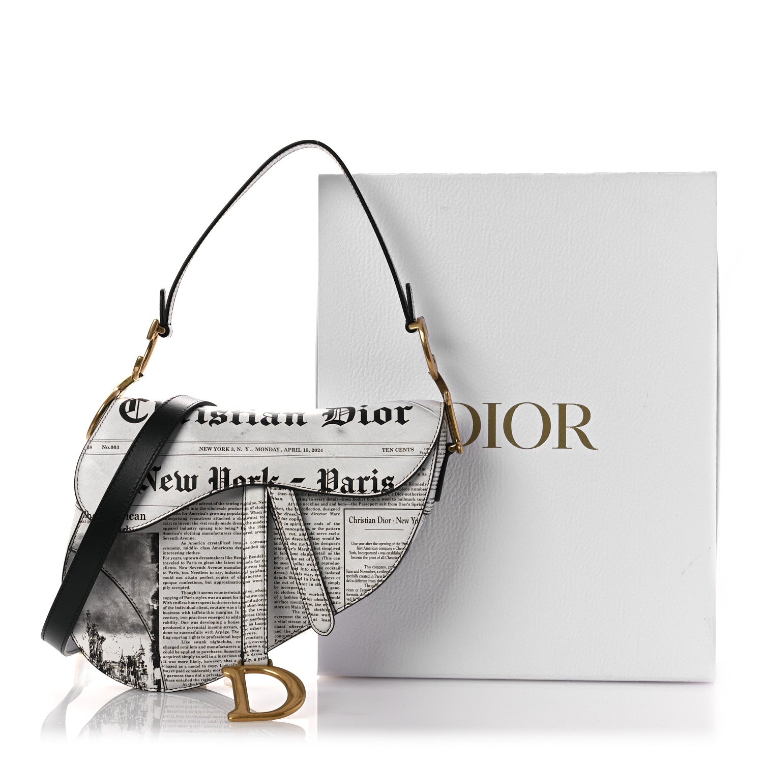 Christian Dior Calfskin Newspaper Printed Saddle Bag With Strap Black White 11 of 11