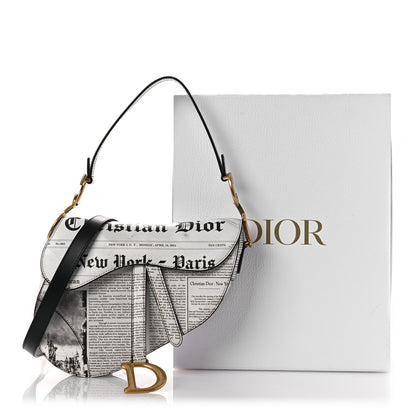 Christian Dior Calfskin Newspaper Printed Saddle Bag With Strap Black White 11 of 11