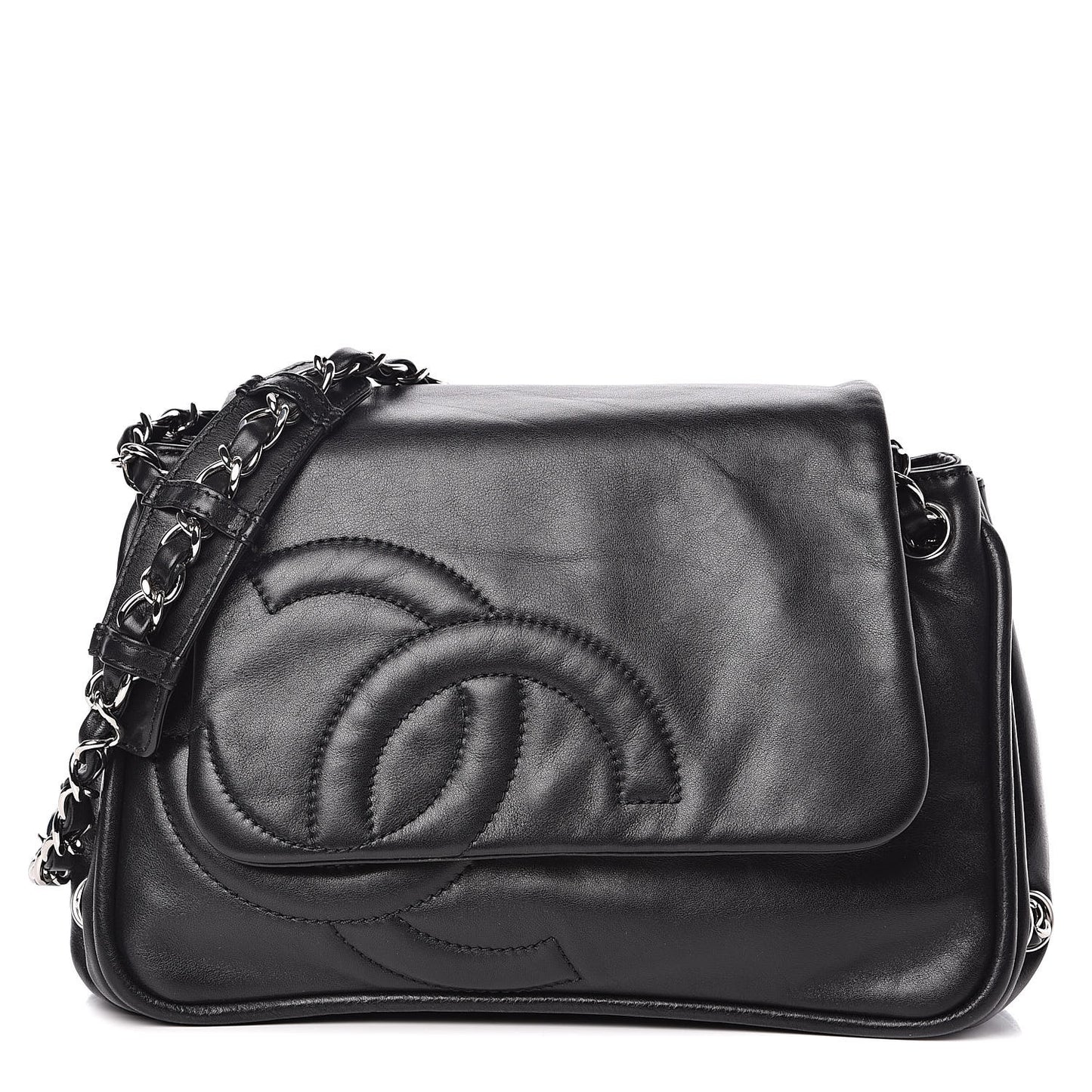 Calfskin Diagonal Ligne Flap Black