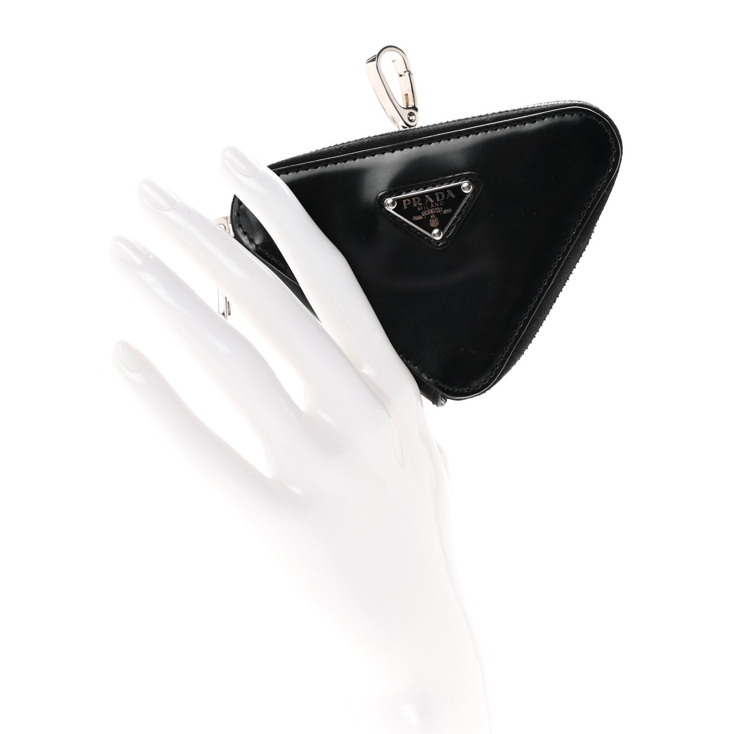 Prada Spazzolato Triangle Coin Pouch Bag Charm Black 2 of 7