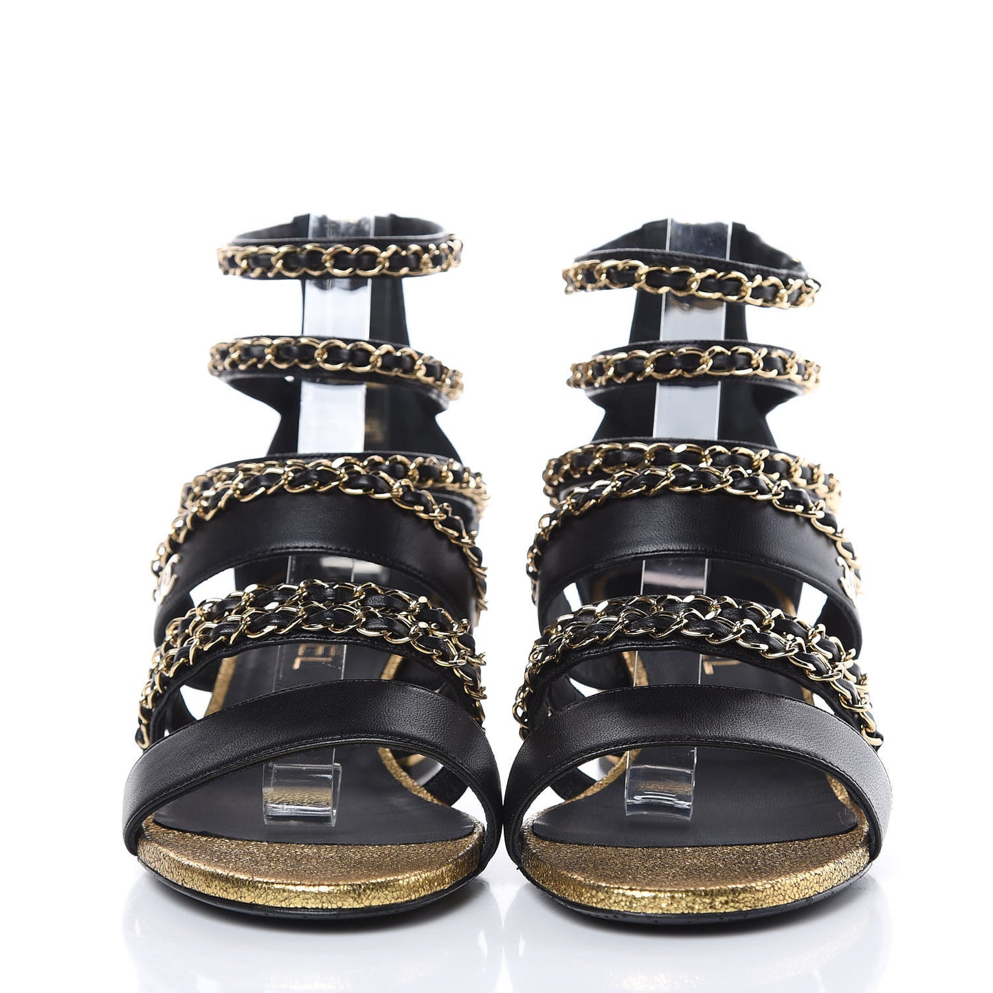 Lambskin Gladiator Chain Sandals 38.5 Black