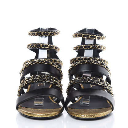 Chanel Lambskin Gladiator Chain Sandals 38.5 Black 2 of 9