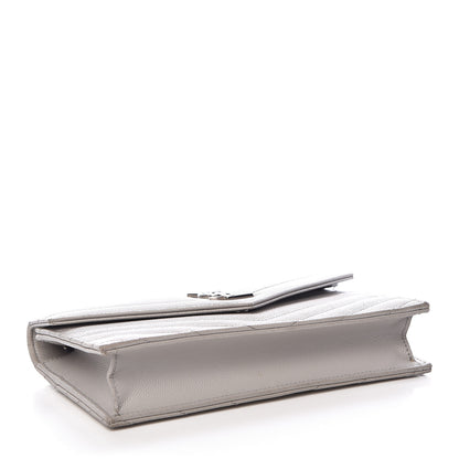 Saint Laurent Grain De Poudre Matelasse Chevron Monogram Envelope Chain Wallet Fog 4 of 14
