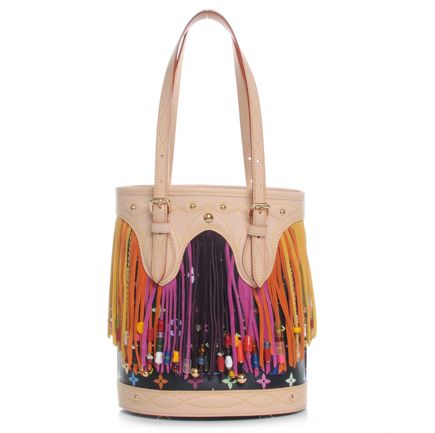 Louis Vuitton Monogram Multicolor Fringe Bucket Black 1 of 8