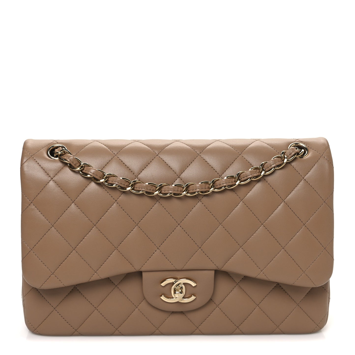 Lambskin Quilted Jumbo Double Flap Dark Beige
