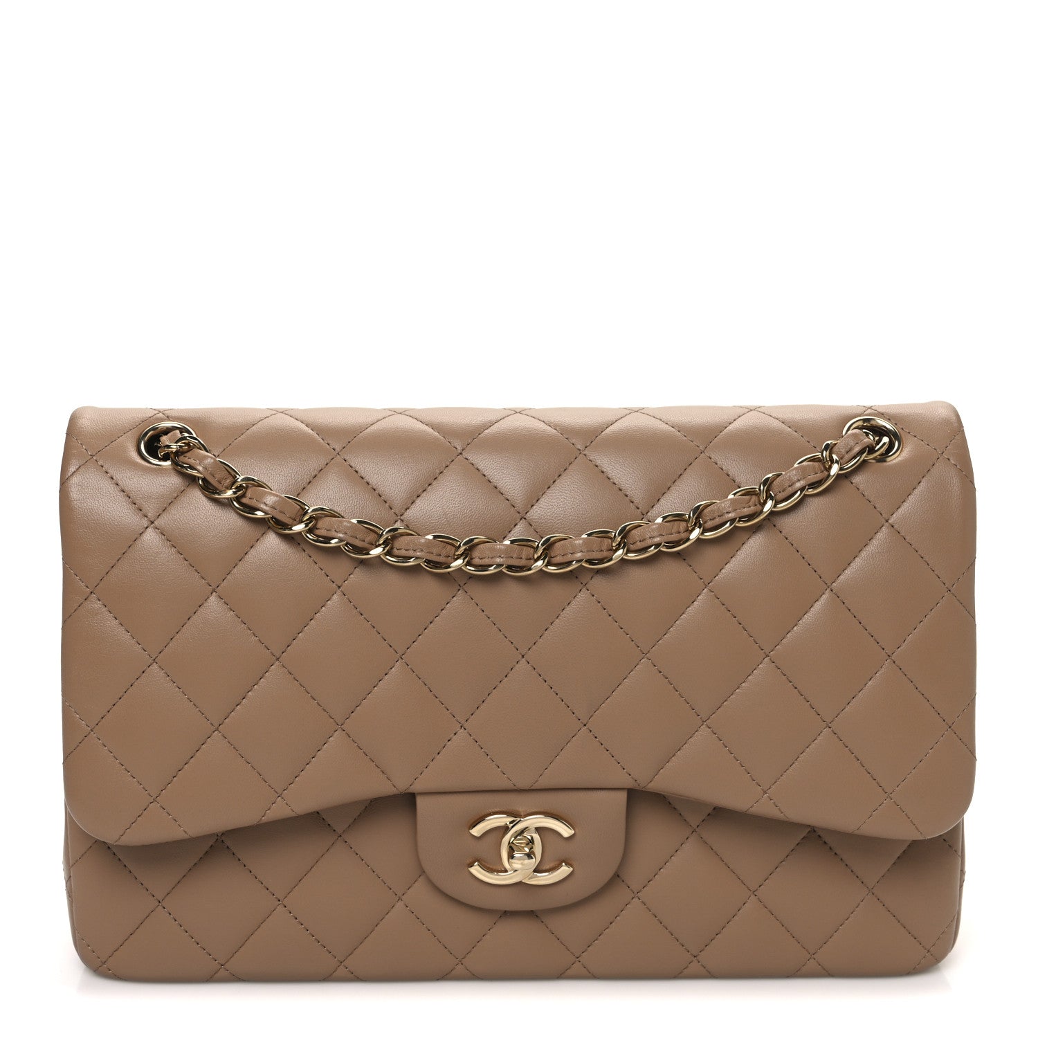 Chanel Lambskin Quilted Jumbo Double Flap Dark Beige 1 of 10