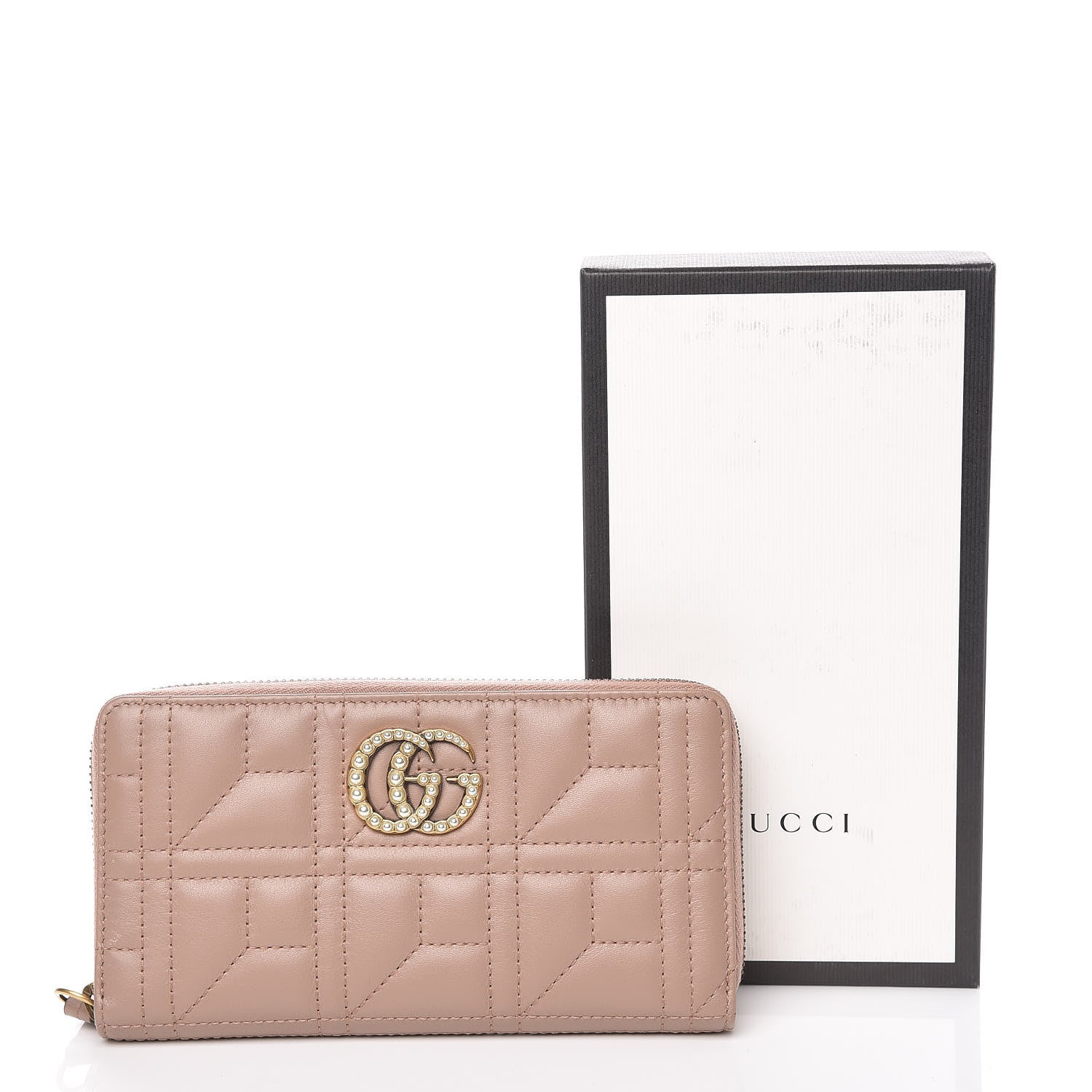 Gucci Calfskin Matelasse Pearly GG Marmont Zip Around Wallet Porcelain Rose 8 of 8