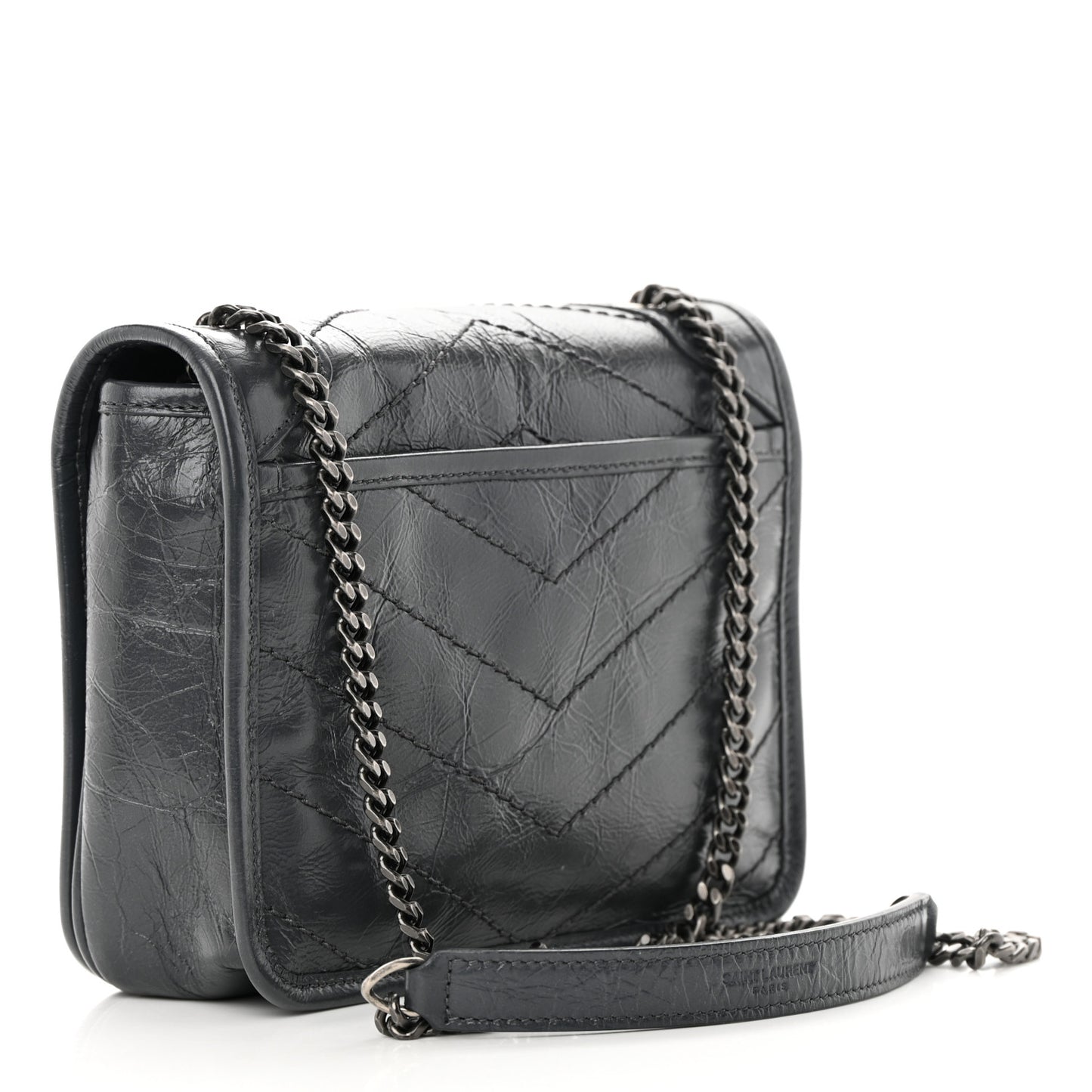 Crinkled Calfskin Matelasse Monogram Niki Chain Wallet Fog