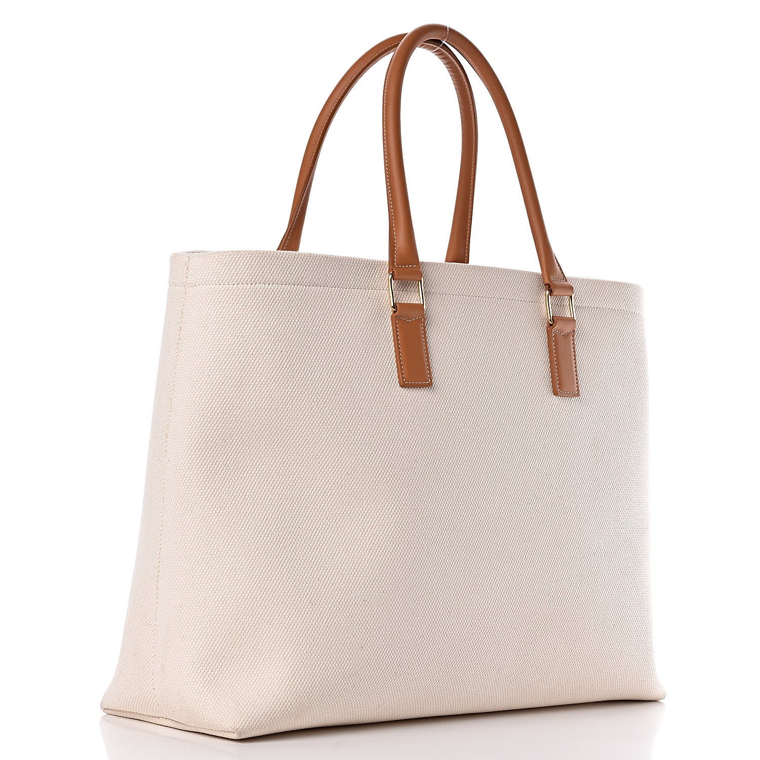 Celine Canvas Calfskin Horizontal Cabas Natural Tan 3 of 9