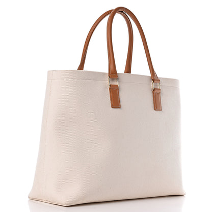 Celine Canvas Calfskin Horizontal Cabas Natural Tan 3 of 9