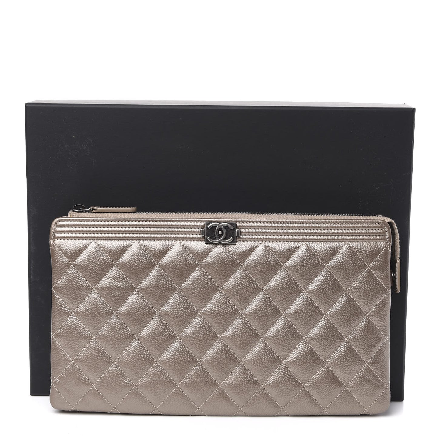Metallic Caviar Quilted Small Zipped Boy Pouch Copper