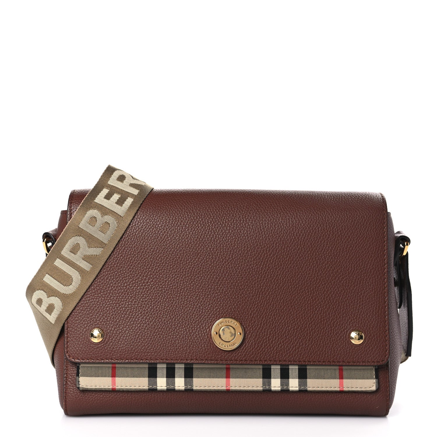 Burberry Calfskin Vintage Check Note Crossbody Bag Tan 1 of 9