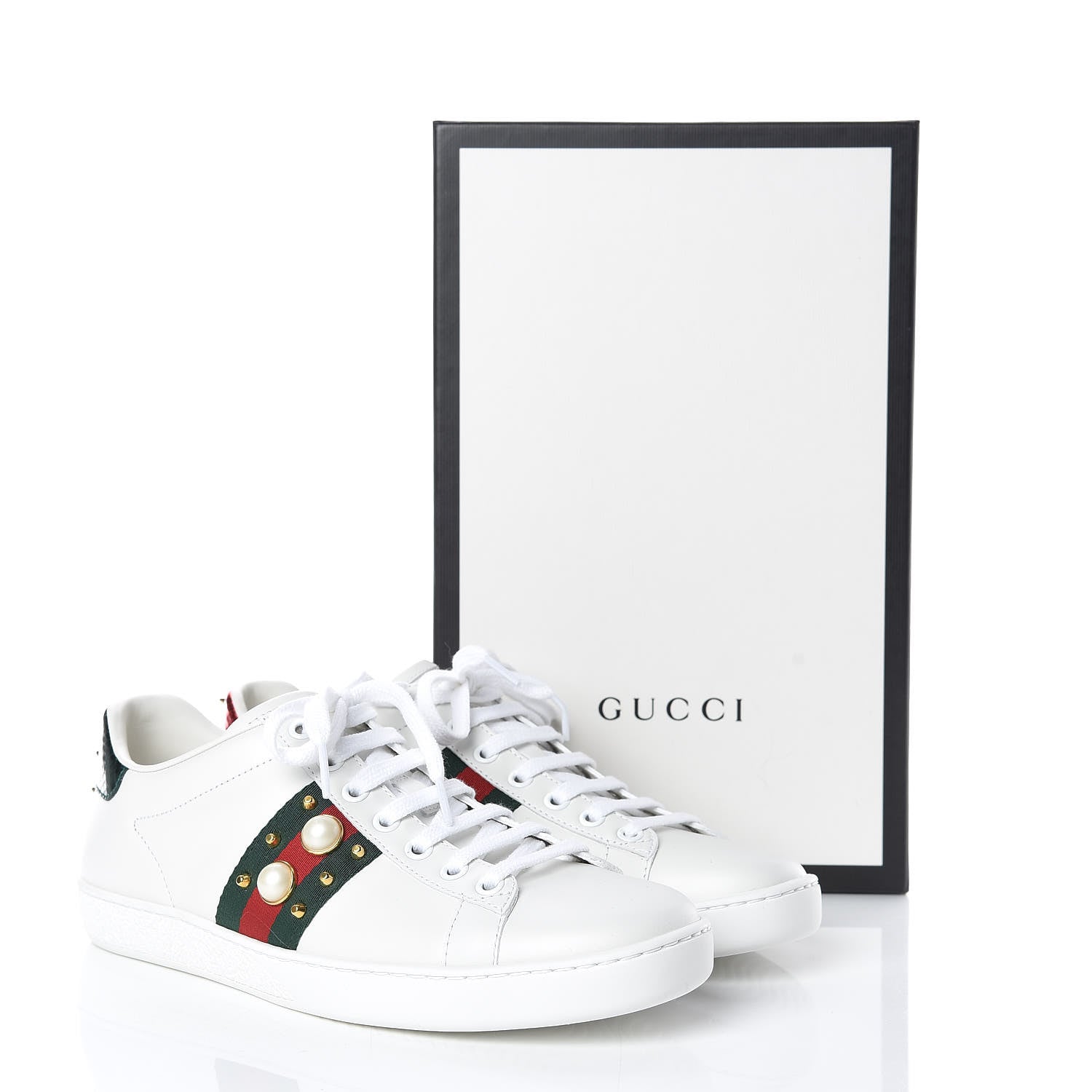 Gucci Calfskin Web Pearl Studded Womens Ace Sneakers 38 White 10 of 10