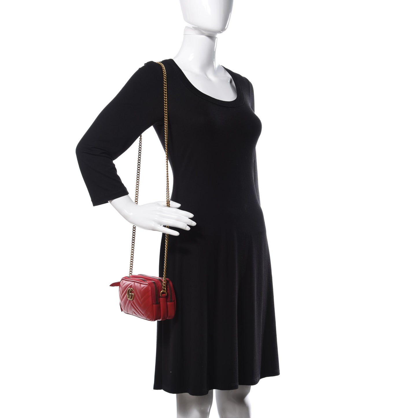 Calfskin Matelasse Mini GG Marmont Chain Crossbody Bag Hibiscus Red