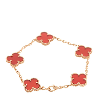 Van Cleef & Arpels 18K Yellow Gold Carnelian 5 Motifs Vintage Alhambra Bracelet 2 of 6