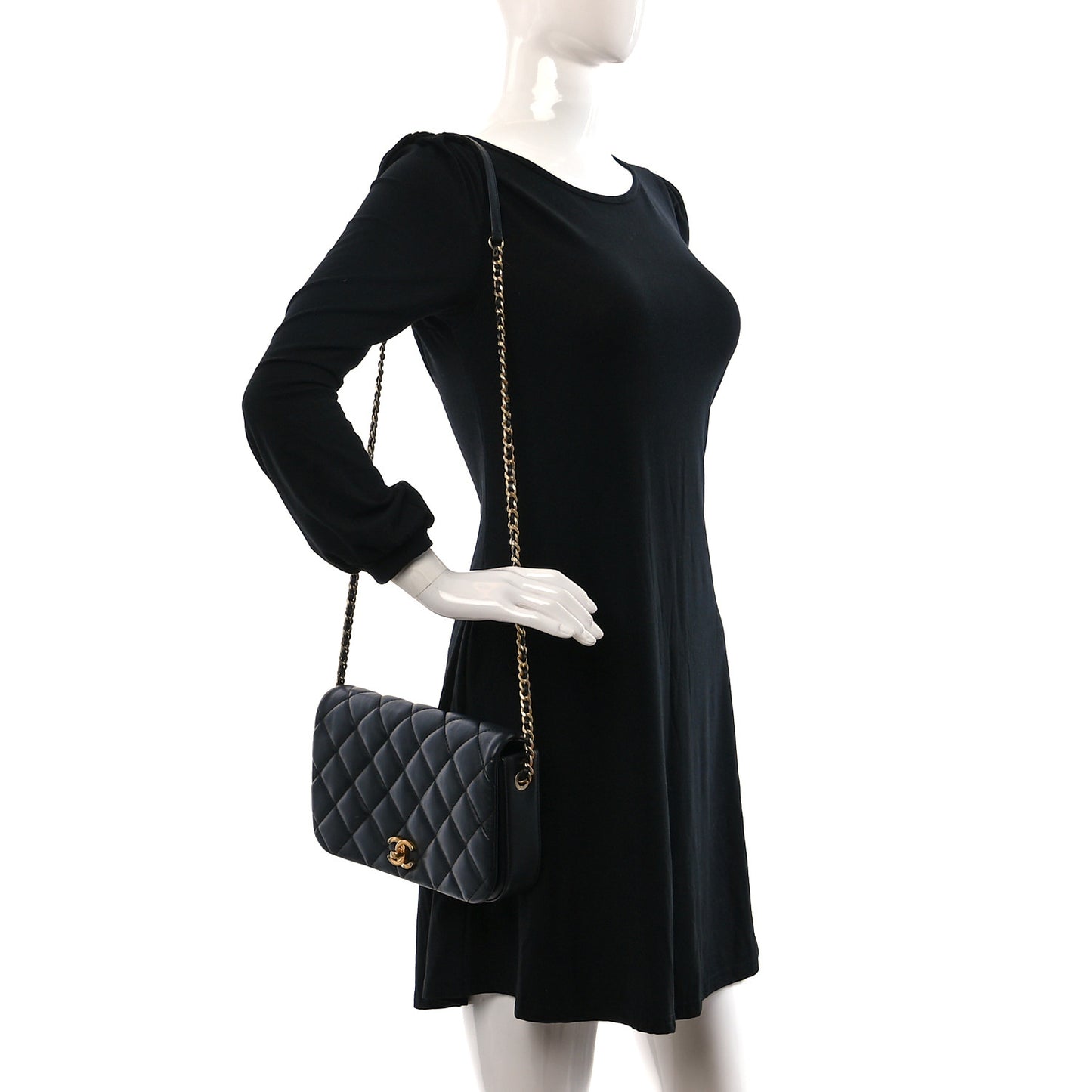 Calfskin Quilted Nailed CC Flap Bag Black