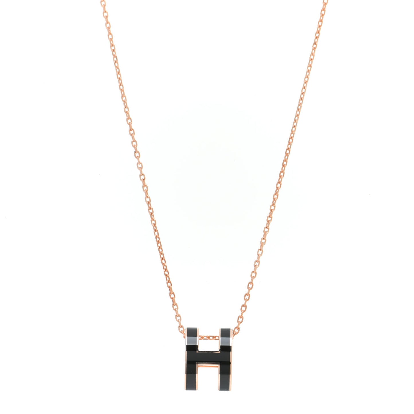 Lacquered Rose Gold Pop H Pendant Necklace Black