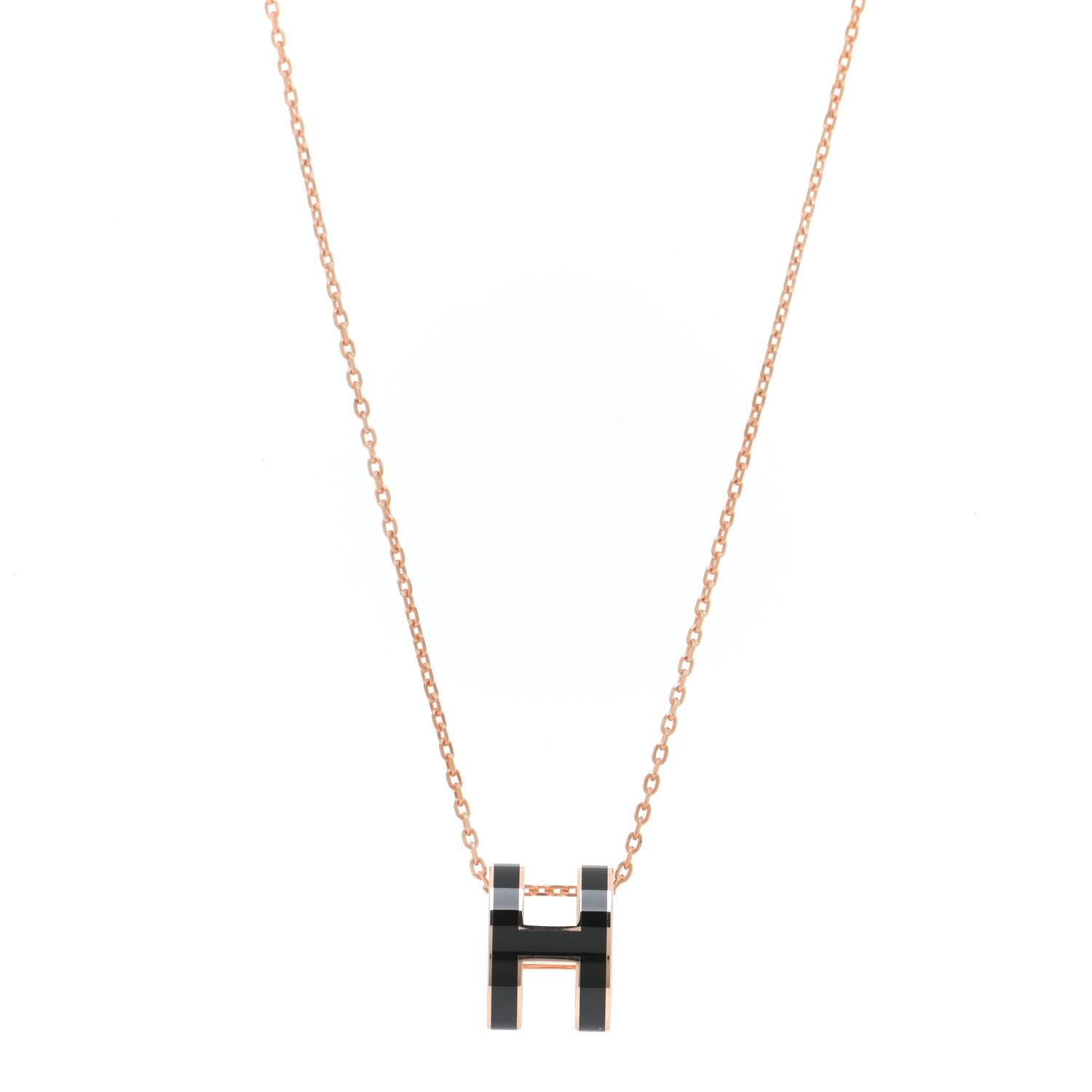 Hermes Lacquered Rose Gold Pop H Pendant Necklace Black 1 of 6