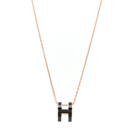 Hermes Lacquered Rose Gold Pop H Pendant Necklace Black 1 of 6