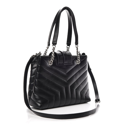 Saint Laurent Calfskin Y Quilted Monogram Small Loulou Shopper Black 4 of 11
