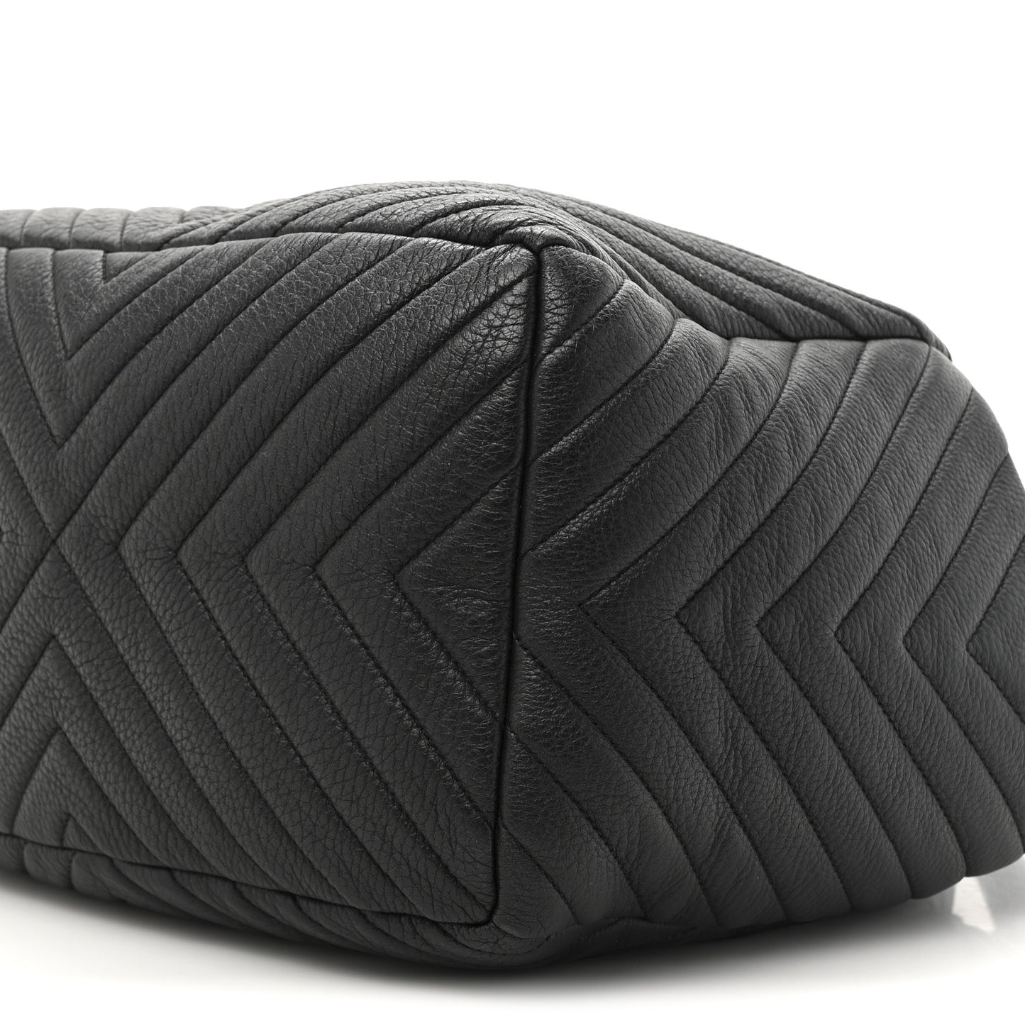 Deerskin Chevron Medium CC Chain Bucket Drawstring Bag Black