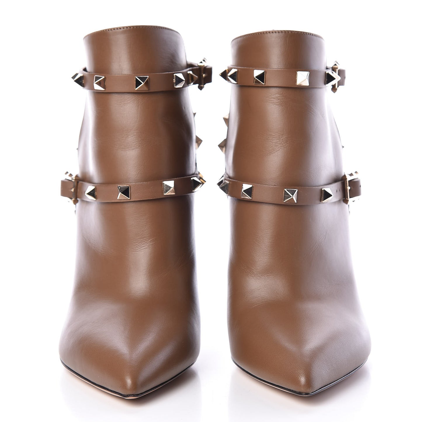 Calfskin Rockstud Double Buckle 100mm Ankle Boots 38.5 Nocciola