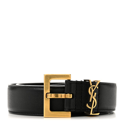 Saint Laurent Lambskin Monogram Cassandre Square Buckle Belt 70 28 Black 1 of 8